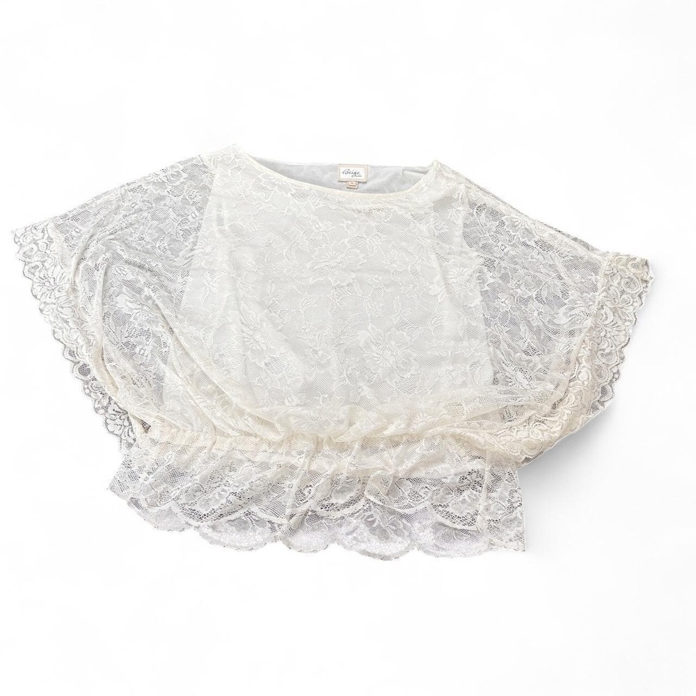 Beige by ECI Women's Shirt L Ivory Lace Blouse Flutter Coquette Boho Romantic